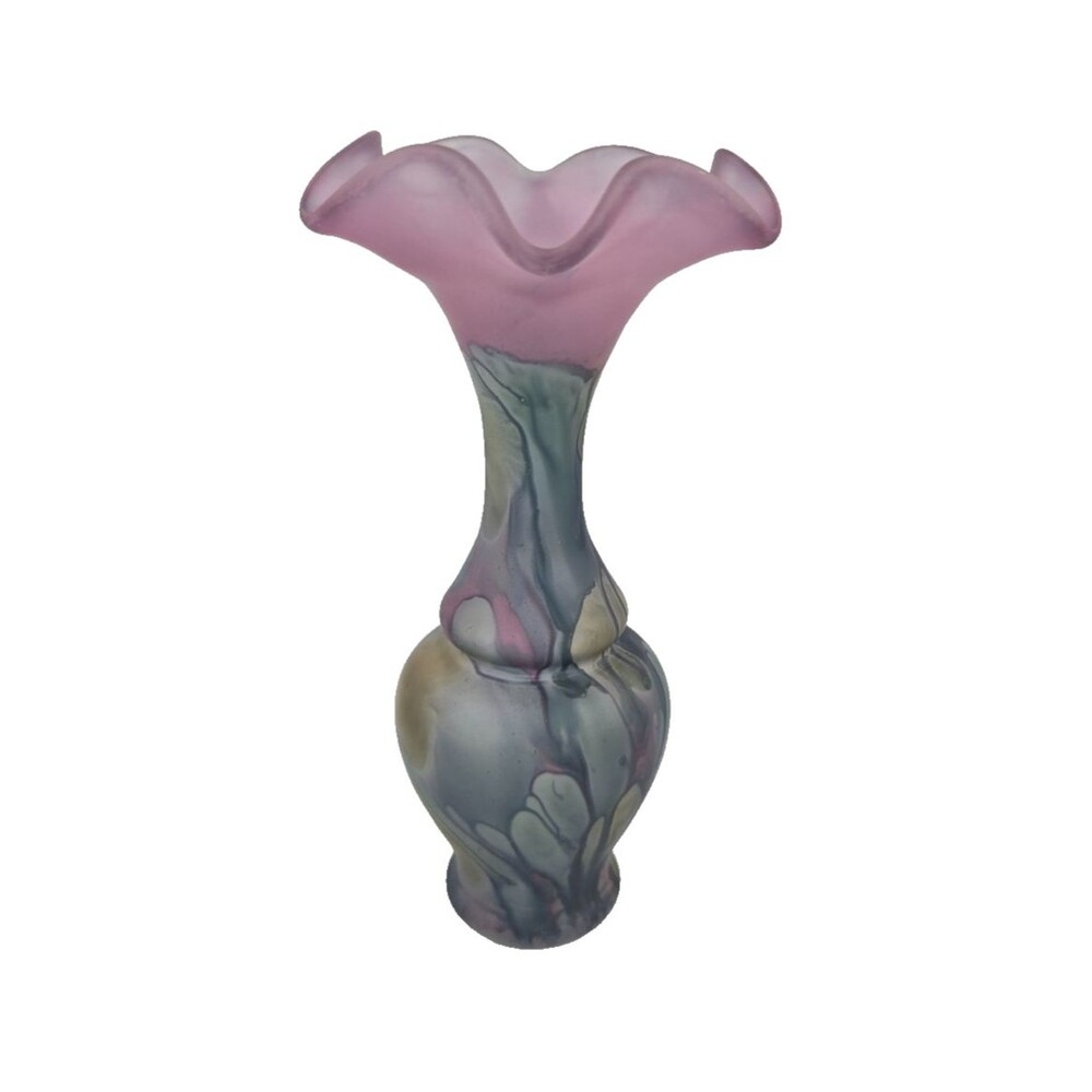 Rueven Vintage Glass Vase Art Nouveau Hand Painted Drip Satin 7" Tall